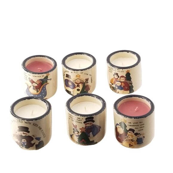 Votives Snowman Family Friends Candle Crocks AND Candles Merry Christmas Set - Picture 2 of 11